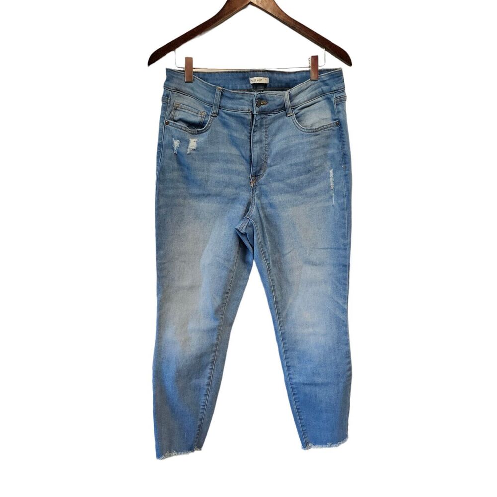 NINE WEST Skinny‎ Ankle Jeans 12 Light Wash Raw Hem